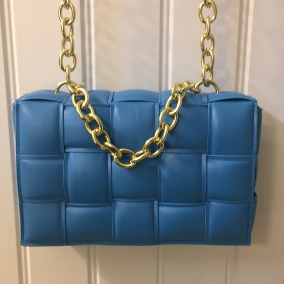 Blue Padded Cassette Woven Bag